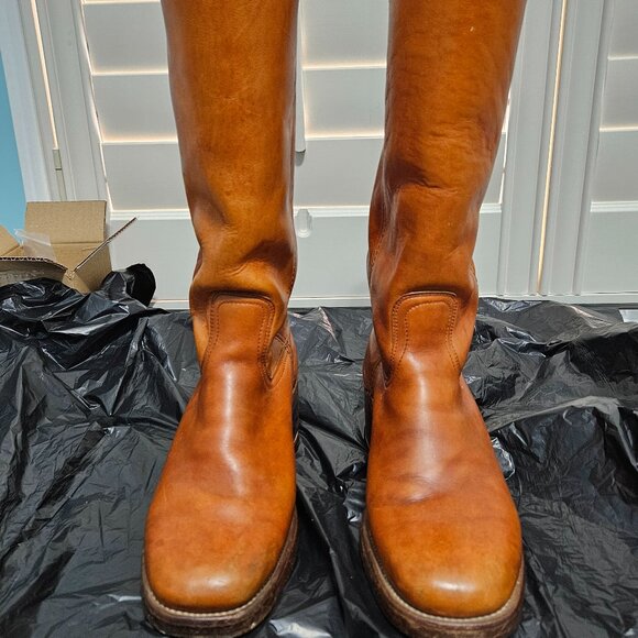Vintage 1970s Frye Black Label Leather Square Toe Boots Size 9.5 D tan - Picture 1 of 8